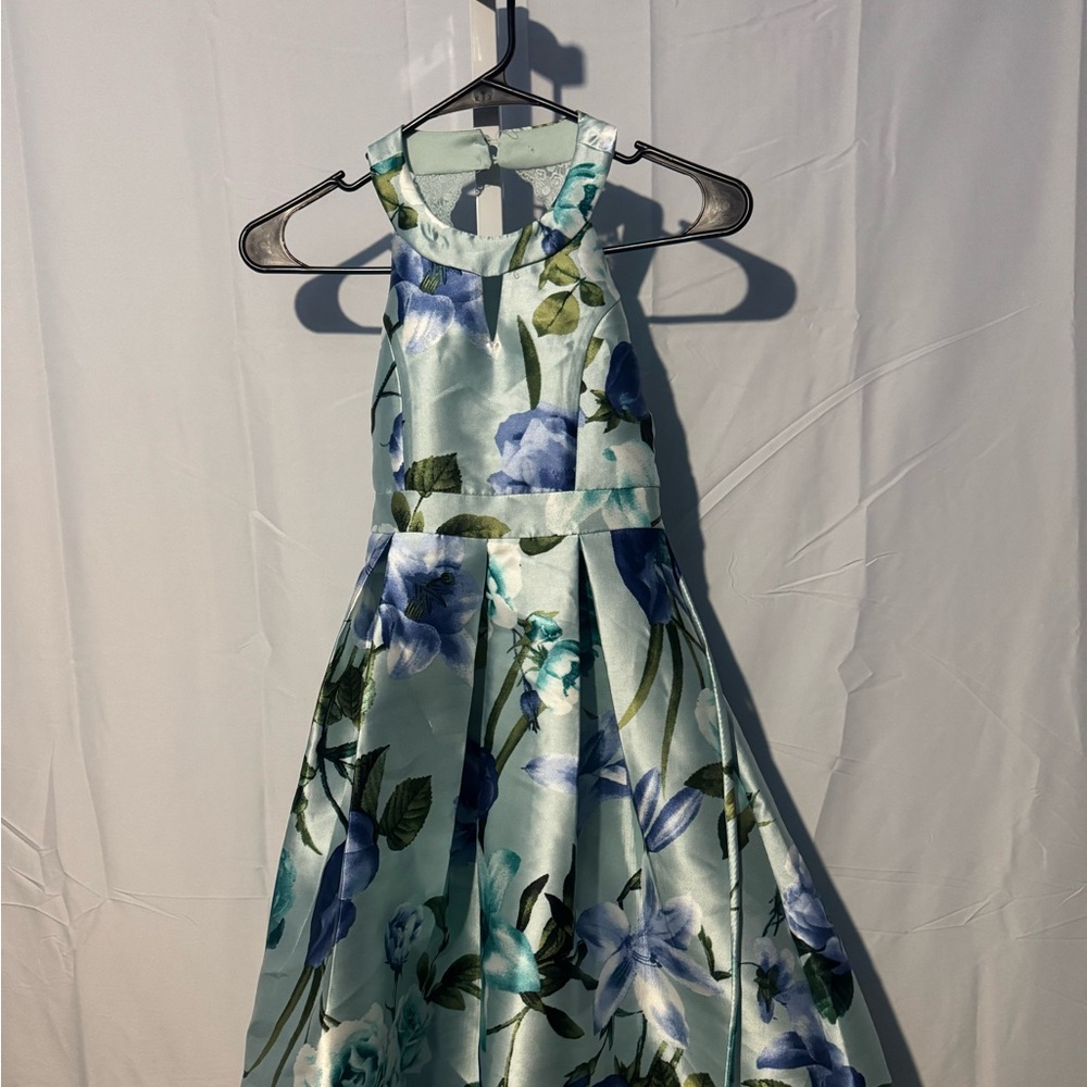 Speechless Kids Light Blue/Green Floral Dress Size 7